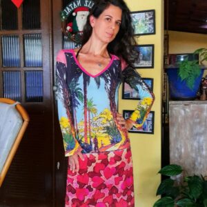 Vestido estampado e rosa – UZ Rio – tam M