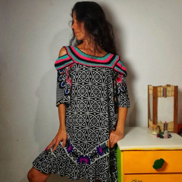 Vestido estampado e com crochê - Oh Boy! - tam M - Image 3