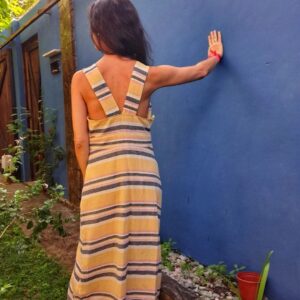 Vestido longo listrado de linho – Colcci Eco Soul – tam G