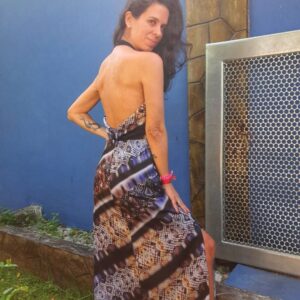 Vestido longo costas nua estampado – Folic