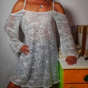 Vestido branco de renda transparente – Bossa Nova – tam P