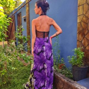 Vestido longo estampa e paetês com lenço – Oxalis – tam G