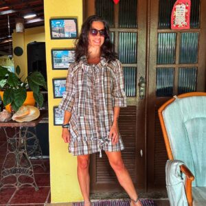 Vestido/bata quadriculado – Shoulder – São João – tam M