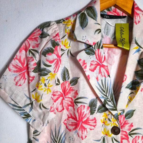 Camisa de linho estampa flores - Zara - tam P - NOVA - Image 4