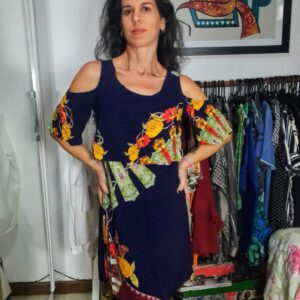 Vestido azul marinho com flores – Malagueta – tam 36