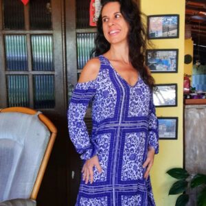 Vestido azul estampado – Alk Casual – tam 38