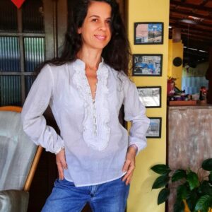 Camisa manga comprida branca – Zara – tam M