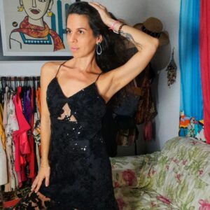 Vestido preto com mini paetês – Botswana – tam P