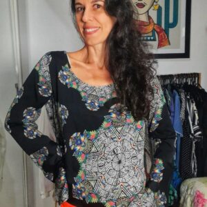 Camisa estampa preta – Clock House – tam 40