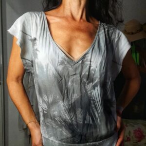 Vestido cinza estampado – Ellus Tropical Black – tam G / M