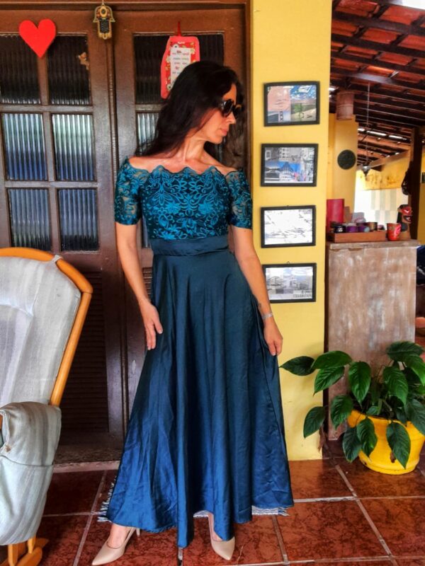 Vestido longo de festa verde com renda - tam P