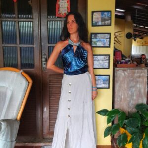 Vestido longo de linho com estampa – MPK – tam M