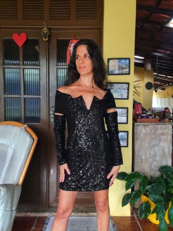 Vestido preto com paetês - Padock - tam PP - Image 3