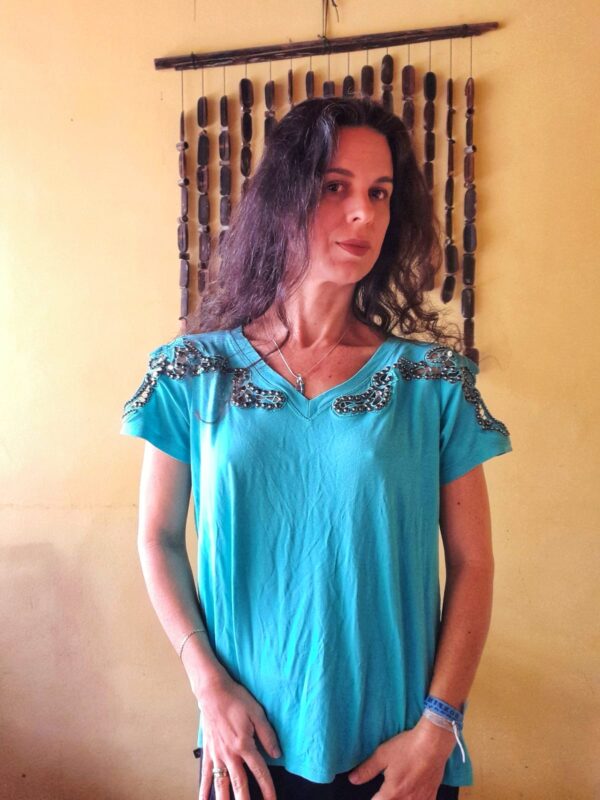 Camisa verde com presilha - Celia Leite - tam G