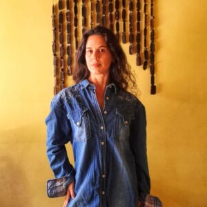 Camisa de manga comprida jeans – tam G