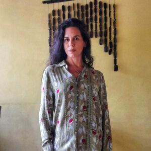 Camisa verde manga comprida estampada – Moça Bonita – tam M