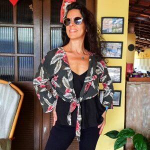 Sobreposição estampada verde escuro flores – South & Co. – tam G