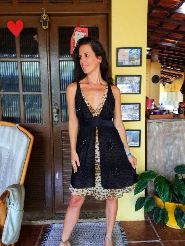 Vestido animal print e preto - Yamara Vualo - tam M