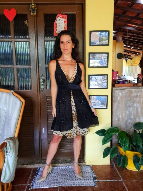 Vestido animal print e preto - Yamara Vualo - tam M - Image 7