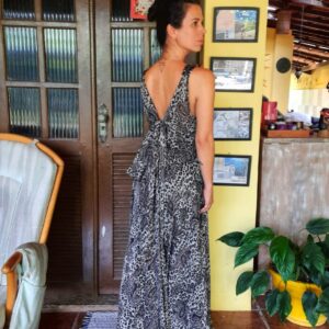 Vestido longo animal print e pedras bordado – Yeda Nolasco – tam M