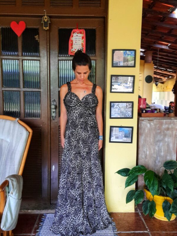 Vestido longo animal print e pedras bordado - Yeda Nolasco - tam M - Image 9