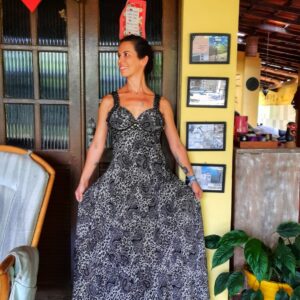 Vestido longo animal print e pedras bordado – Yeda Nolasco – tam M