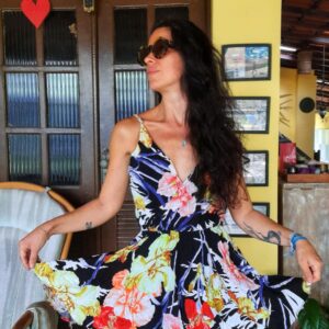 Vestido preto estampado flores – Roberio Sampaio – tam P