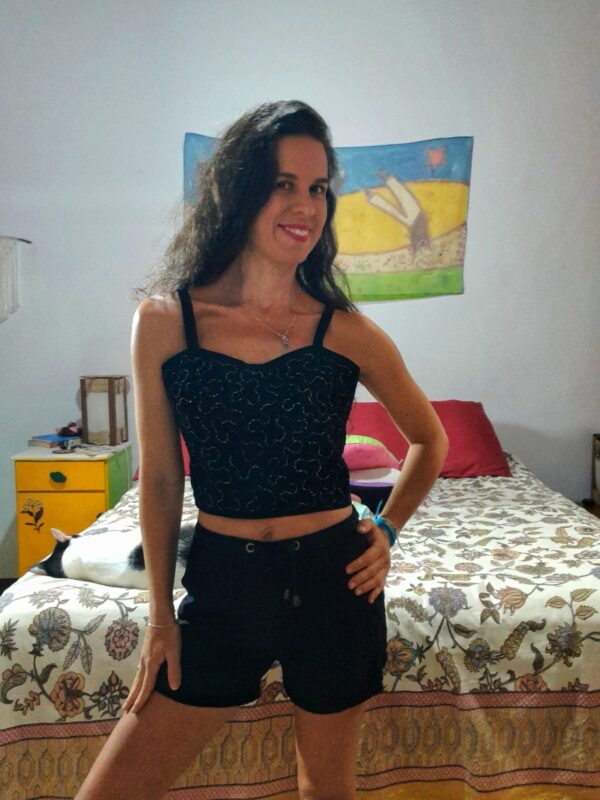 Top / Cropped preto com bordado de miçangas - Fatalita - tam 42 - Image 7