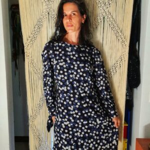 Vestido manga comprida azul estampa de bolinhas – A Collection – tam PP