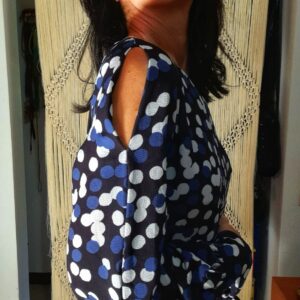 Vestido manga comprida azul estampa de bolinhas – A Collection – tam PP