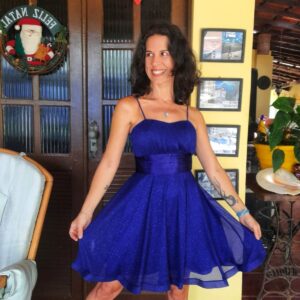 Vestido de festa azul com brilho e bojo – tam P