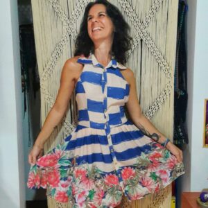 Vestido estampado com botões e cordas – Lança Perfume – tam P