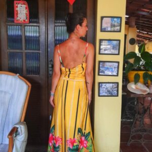 Conjunto saia longa e top estampa amarela – Msun – tam G