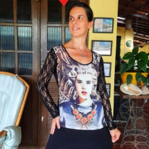 Blusa estampada manga comprida de renda – Think – tam M