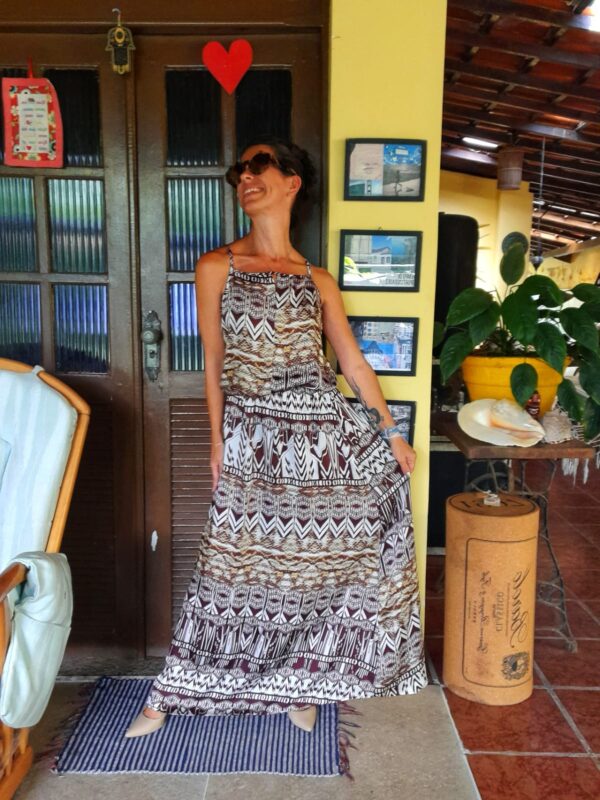 Vestido longo estampa marrom - Cambodja - tam P - Image 4