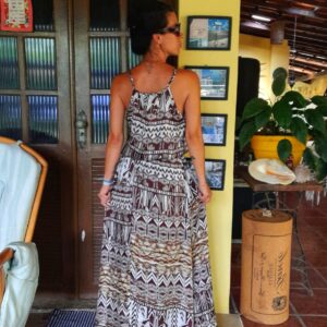 Vestido longo estampa marrom – Cambodja – tam P