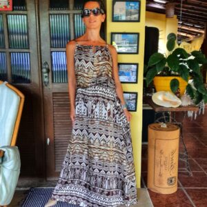 Vestido longo estampa marrom – Cambodja – tam P