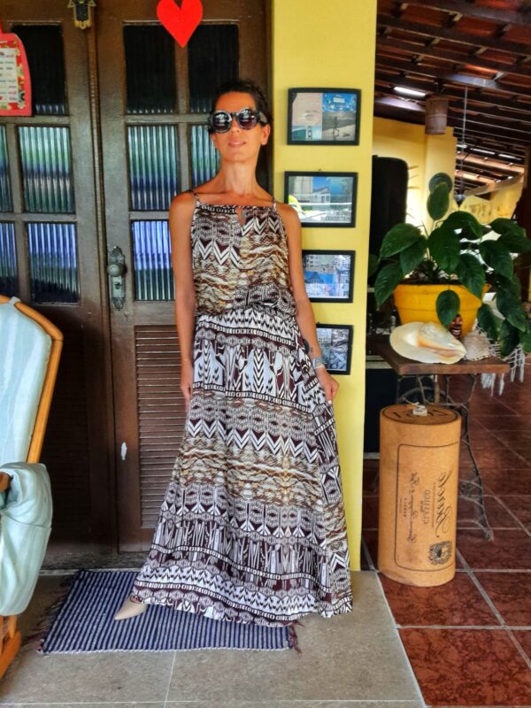 Vestido longo estampa marrom - Cambodja - tam P