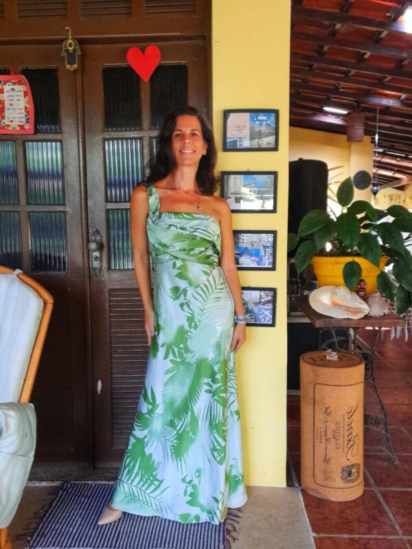 Vestido longo de festa estampa verde - Cambodja - tam P