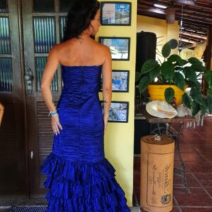 Vestido de festa azul metálico com babados – Luna’s – tam 38