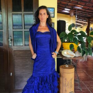 Vestido de festa azul metálico com babados – Luna’s – tam 38