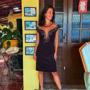 Vestido preto com tule e pedras – Folic – tam P