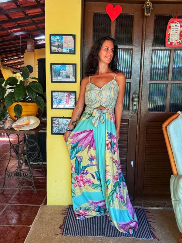 Vestido longo azul estampado com cinto - Maxima - tam M - Image 5