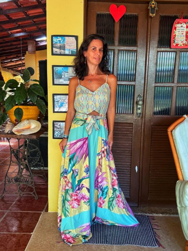 Vestido longo azul estampado com cinto - Maxima - tam M - Image 4