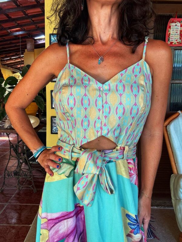 Vestido longo azul estampado com cinto - Maxima - tam M - Image 3