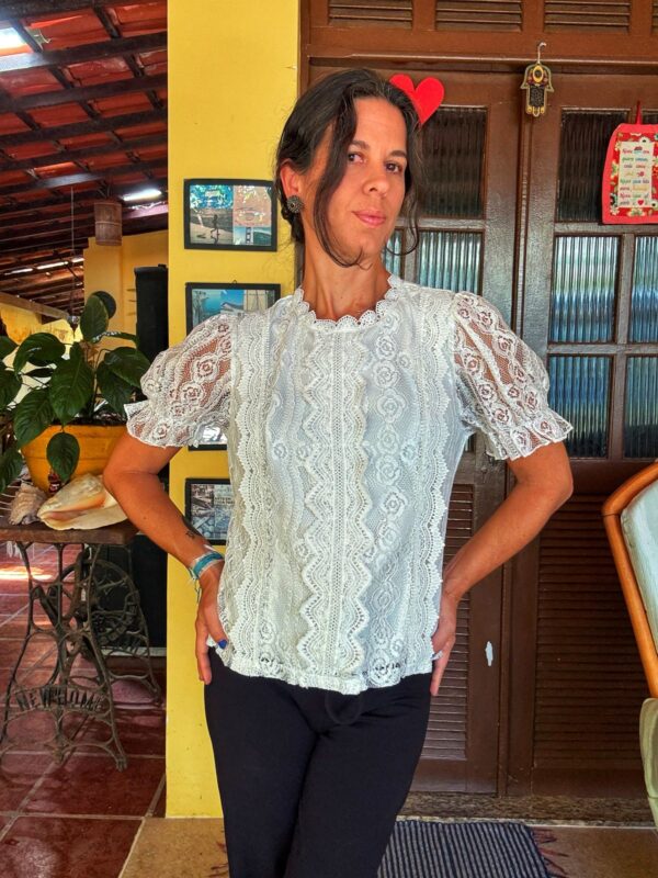 Camisa branca de renda - Simplee - tam M - Image 6
