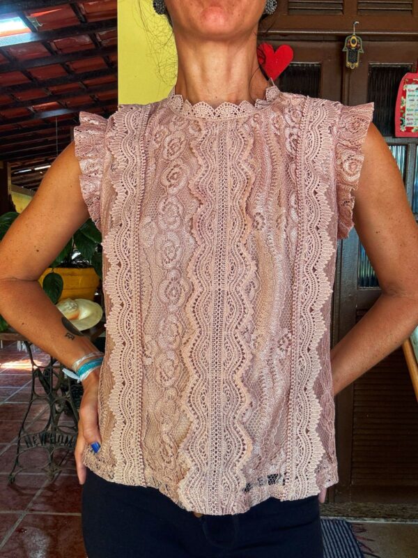 Camisa rosa clara de renda - Simplee - tam M - Image 5