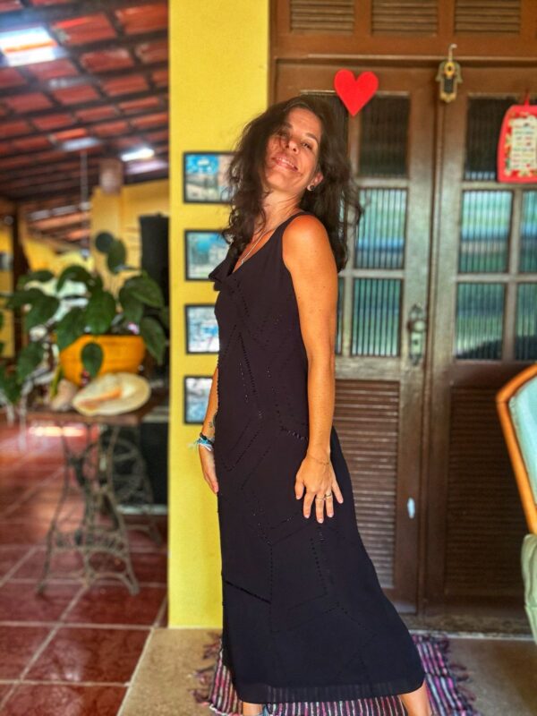 Vestido preto com miçangas - Tania Pedreira - tam P