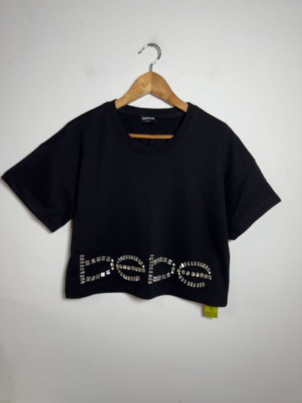 Camisa preta com marca bordada com pedras - Bebe - tam P *NOVO*