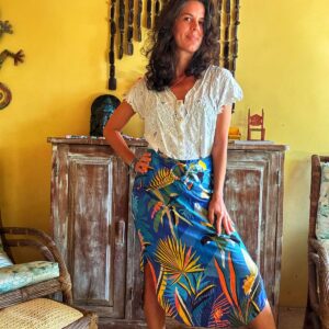 Saia azul estampada – Amora Rio – tam M